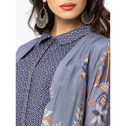Soup by Sougat Paul Powder Blue Printed Dress And Jacket (Set of 2)