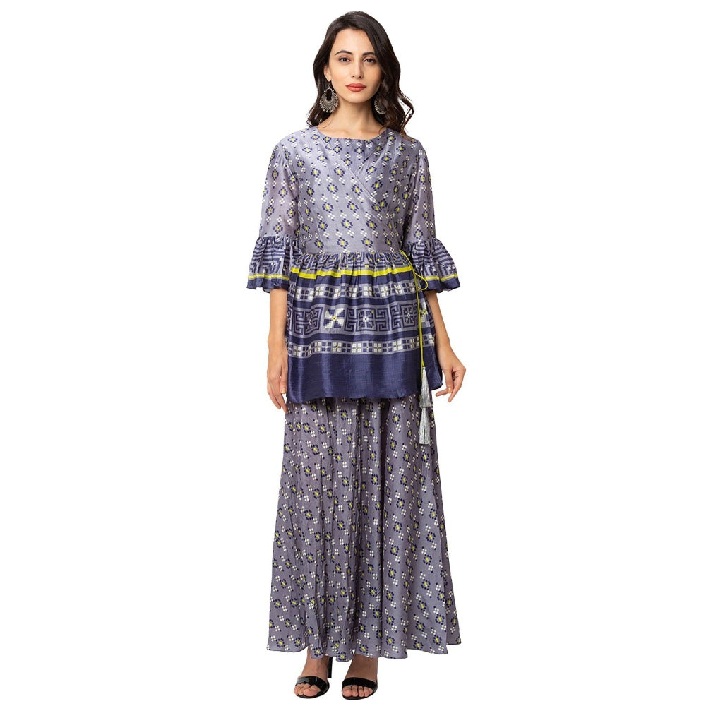 Soup by Sougat Paul Powder Blue Printed Top And Skirt (Set of 2)