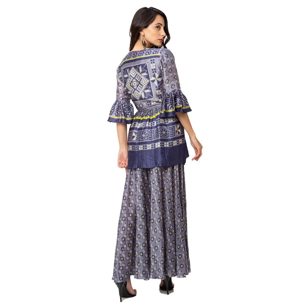 Soup by Sougat Paul Powder Blue Printed Top And Skirt (Set of 2)