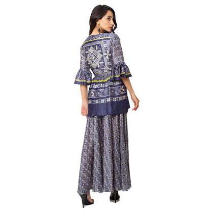 Soup by Sougat Paul Powder Blue Printed Top And Skirt (Set of 2)