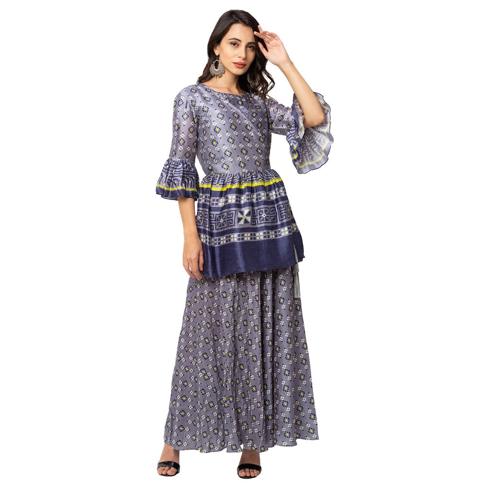 Soup by Sougat Paul Powder Blue Printed Top And Skirt (Set of 2)