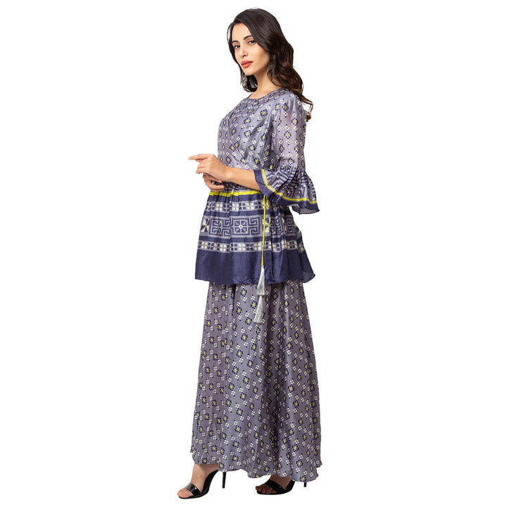 Soup by Sougat Paul Powder Blue Printed Top And Skirt (Set of 2)