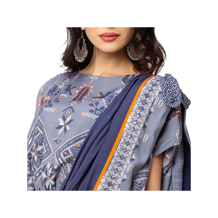 Soup by Sougat Paul Powder Blue Printed Saree And Top (Set of 2)