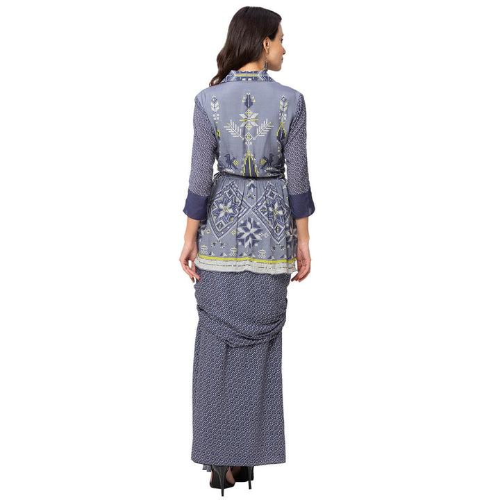 Soup by Sougat Paul Powder Blue Printed Jacket And Skirt (Set of 2)