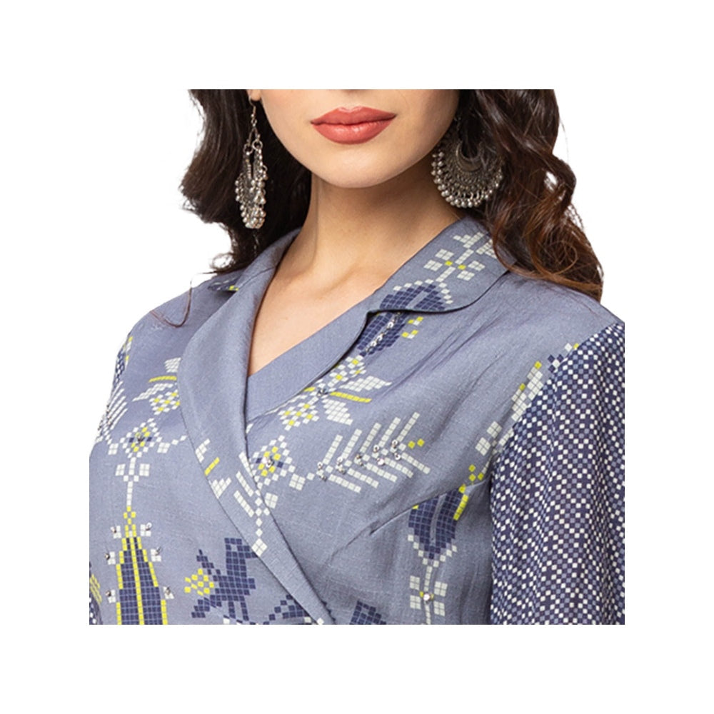 Soup by Sougat Paul Powder Blue Printed Jacket And Skirt (Set of 2)