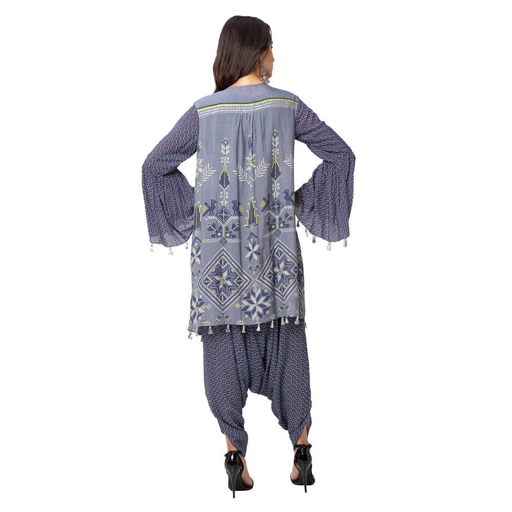Soup by Sougat Paul Powder Blue Printed Jumpsuit With Sleeveless Jacket (Set of 2)