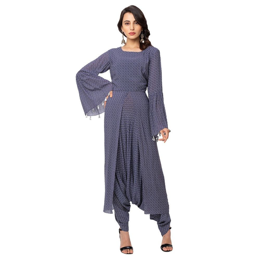 Soup by Sougat Paul Powder Blue Printed Jumpsuit With Sleeveless Jacket (Set of 2)