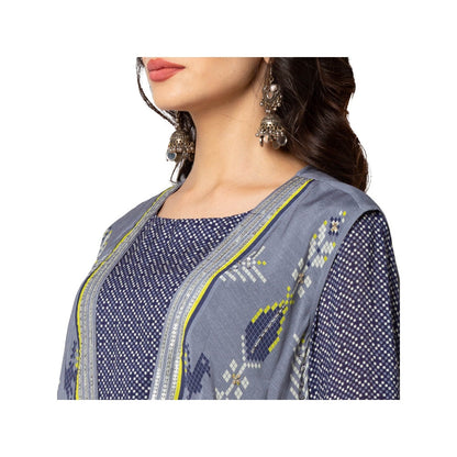 Soup by Sougat Paul Powder Blue Printed Jumpsuit With Sleeveless Jacket (Set of 2)