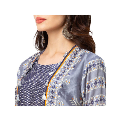 Soup by Sougat Paul Powder Blue Printed Sleeveless Jacket With Kurta And Bottom (Set of 3)