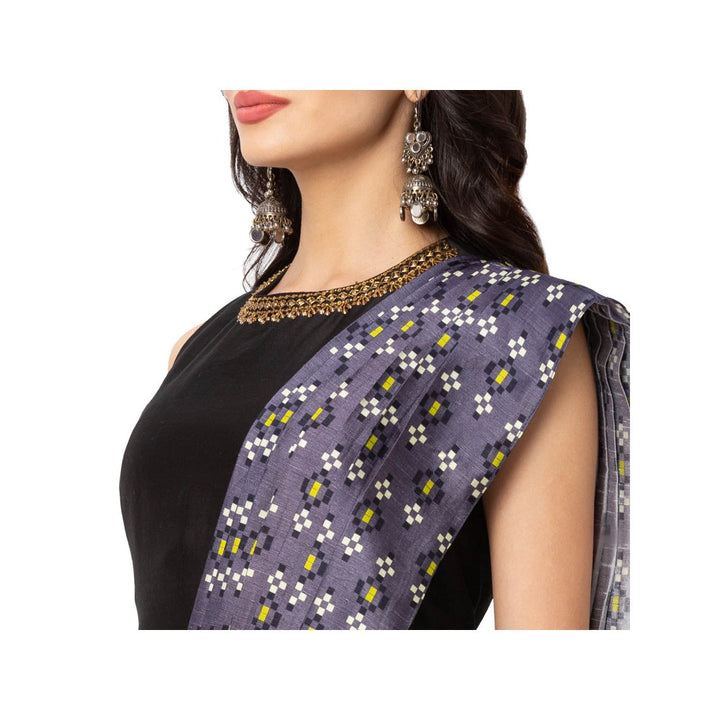 Soup by Sougat Paul Navy Blue Embroidered Saree With Stitched Blouse & Belt