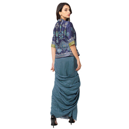 Soup by Sougat Paul Navy Blue Printed Skirt And Jacket (Set of 2)
