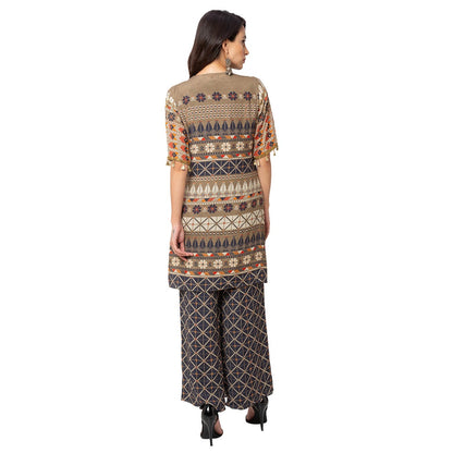 Soup by Sougat Paul Blue Printed Jacket And Jumpsuit (Set of 2)