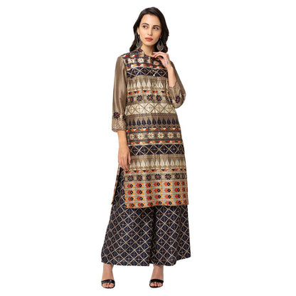 Soup by Sougat Paul Blue Printed Silk Kurta With Bottom (Set of 2)