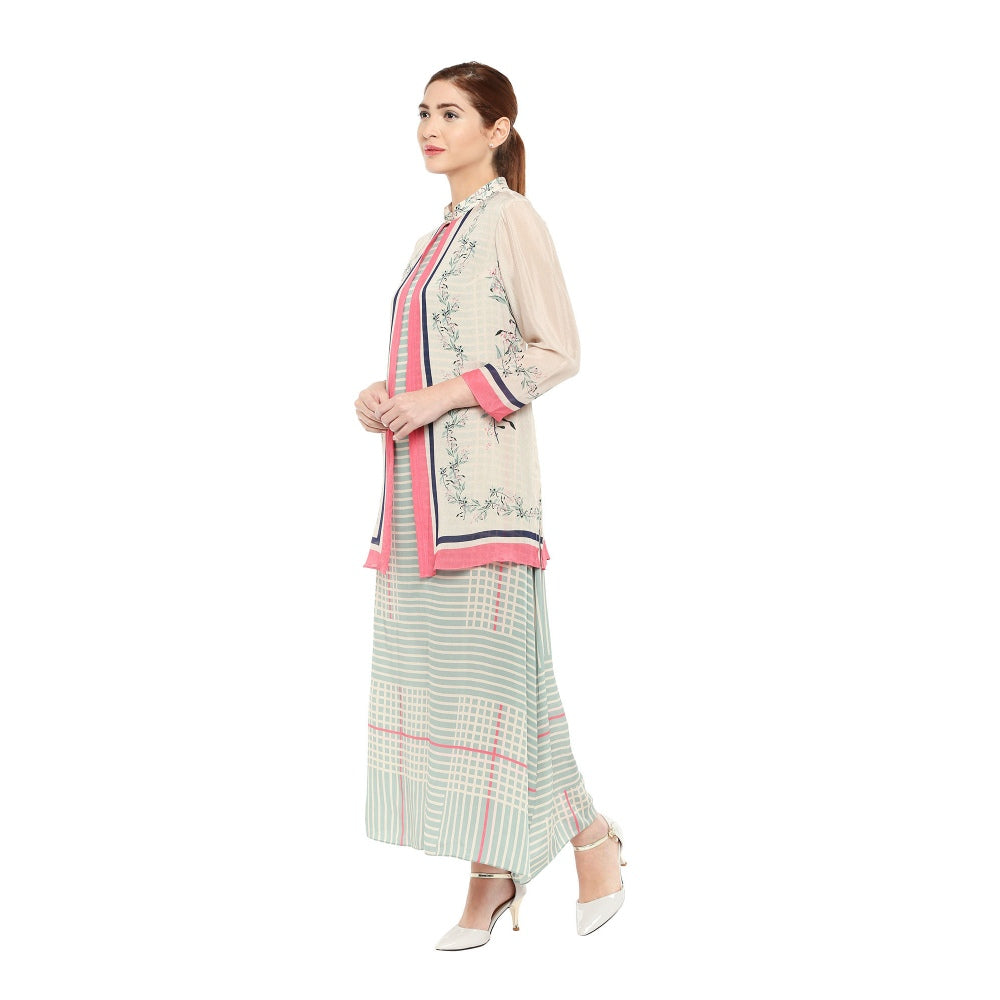 Soup by Sougat Paul Printed Jacket With Striped Dress - Customisable (Set of 2)