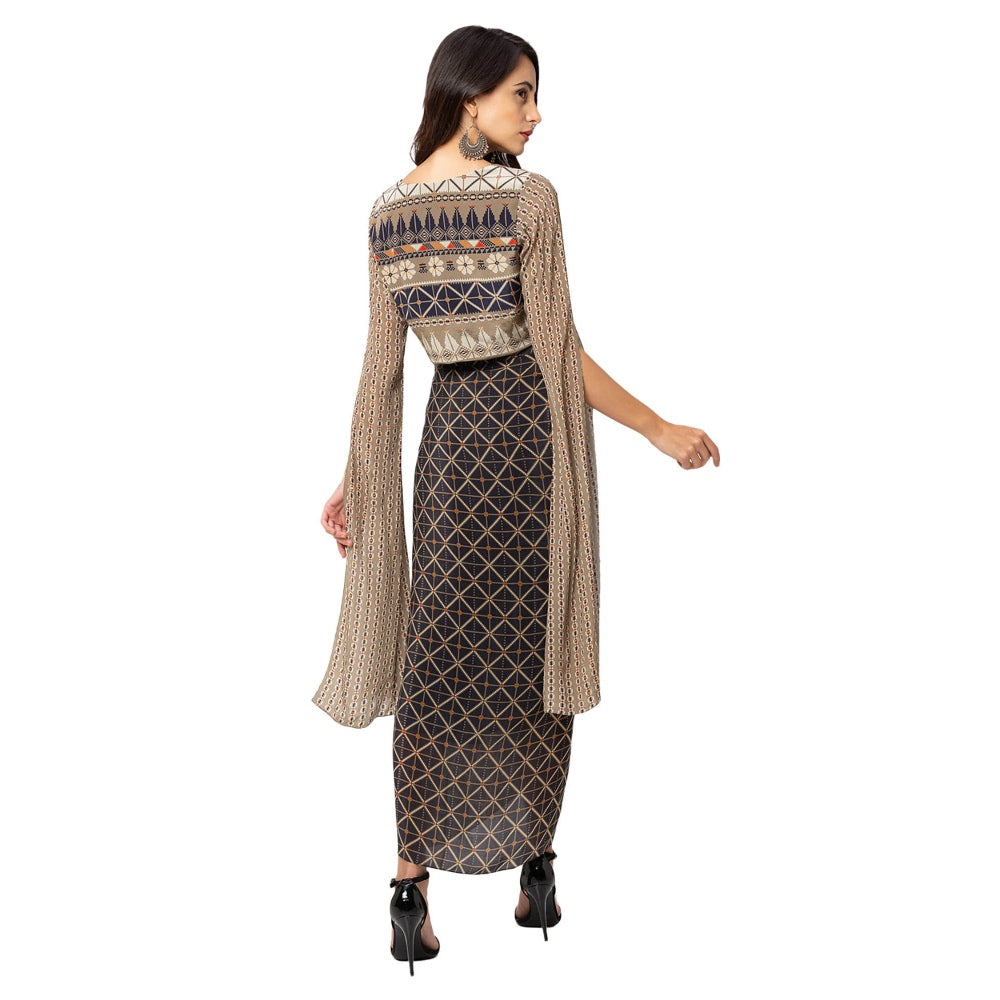 Soup by Sougat Paul Blue Printed Dhoti And Top (Set of 2)