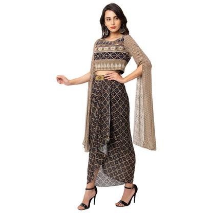 Soup by Sougat Paul Blue Printed Dhoti And Top (Set of 2)