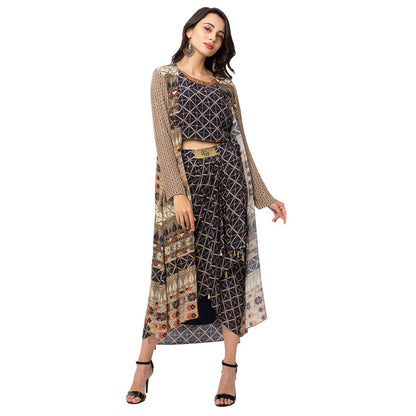 Soup by Sougat Paul Blue Printed Top Jacket And Dhoti (Set of 3)