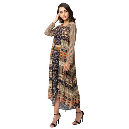 Soup by Sougat Paul Blue Printed Top Jacket And Dhoti (Set of 3)