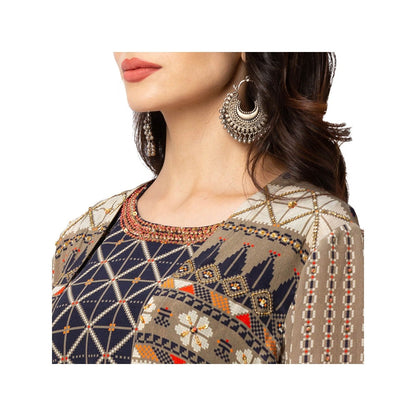 Soup by Sougat Paul Blue Printed Top Jacket And Dhoti (Set of 3)