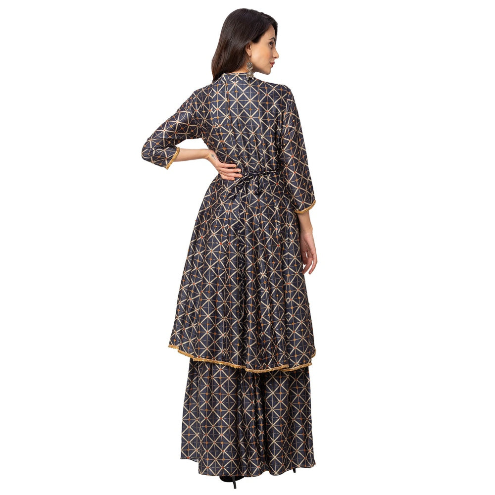 Soup by Sougat Paul Blue Printed Kurta Sharara And Dupatta (Set of 3)