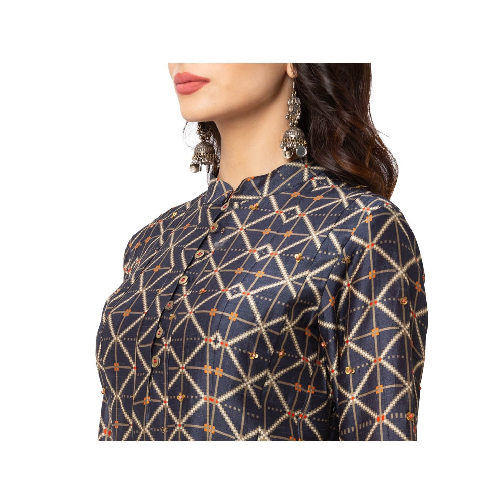 Soup by Sougat Paul Blue Printed Kurta Sharara And Dupatta (Set of 3)