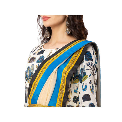 Soup by Sougat Paul Off White Printed Saree With Stitched Blouse & Belt