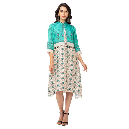 Soup by Sougat Paul Green Floral Jacket And Dress (Set of 2)