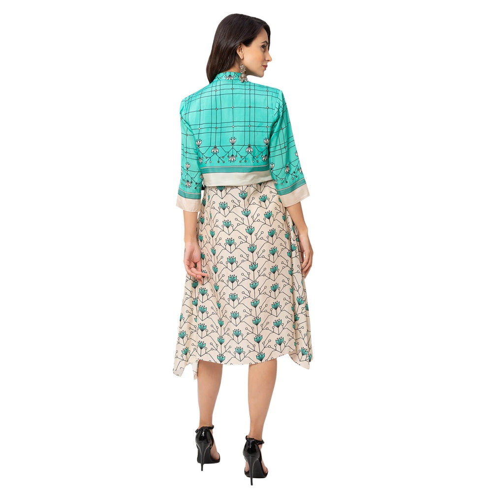 Soup by Sougat Paul Green Floral Jacket And Dress (Set of 2)