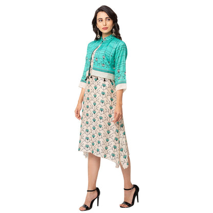 Soup by Sougat Paul Green Floral Jacket And Dress (Set of 2)