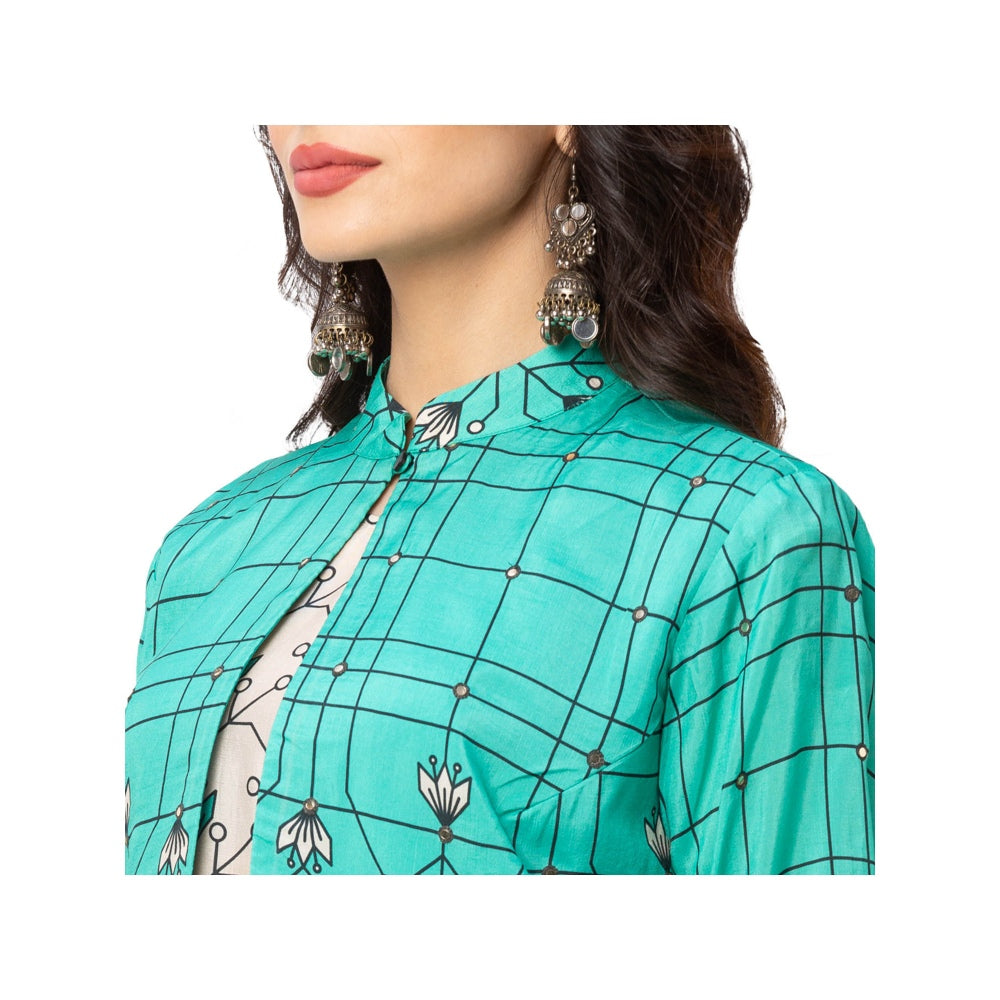 Soup by Sougat Paul Green Floral Jacket And Dress (Set of 2)