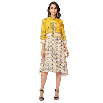 Soup by Sougat Paul Yellow Floral Jacket And Dress (Set of 2)