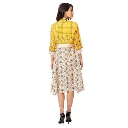 Soup by Sougat Paul Yellow Floral Jacket And Dress (Set of 2)