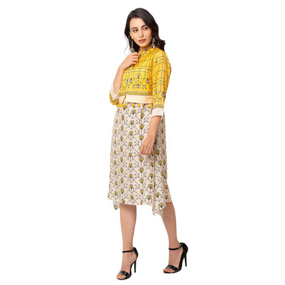 Soup by Sougat Paul Yellow Floral Jacket And Dress (Set of 2)