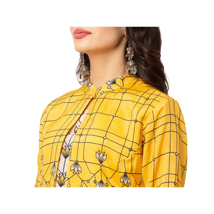 Soup by Sougat Paul Yellow Floral Jacket And Dress (Set of 2)