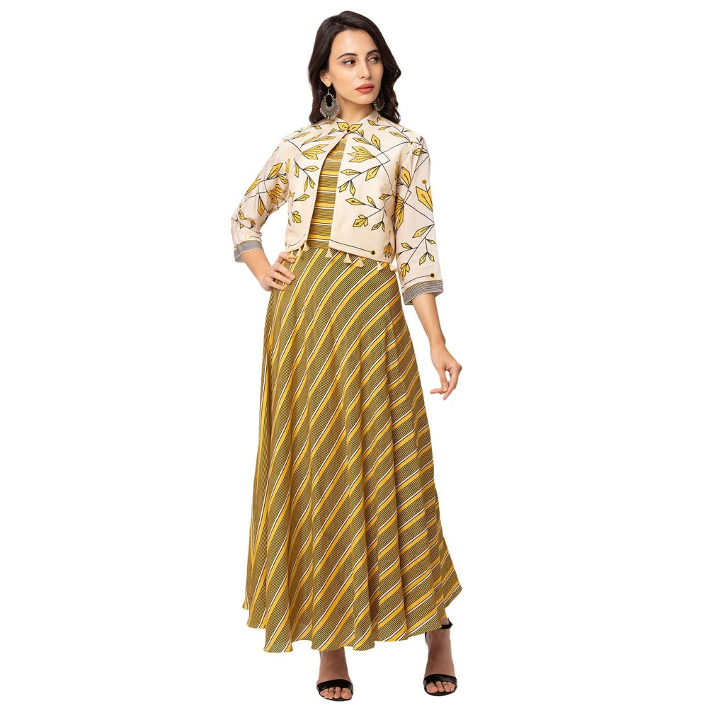 Soup by Sougat Paul Yellow Floral Jacket And Dress (Set of 2)