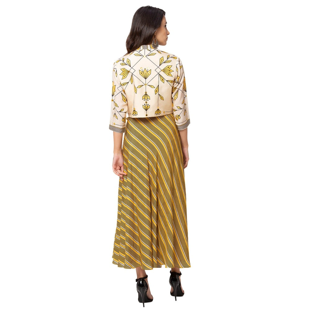 Soup by Sougat Paul Yellow Floral Jacket And Dress (Set of 2)