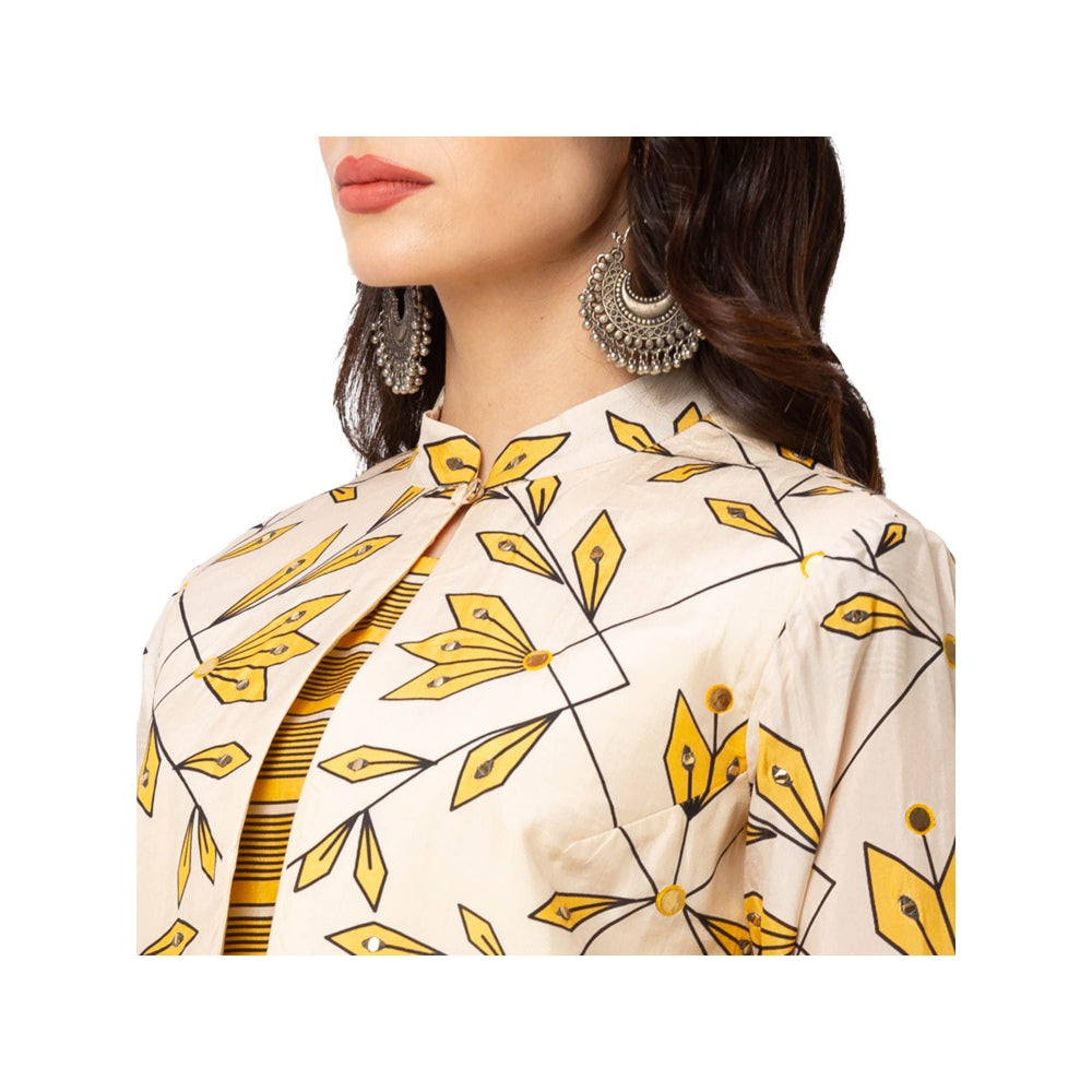 Soup by Sougat Paul Yellow Floral Jacket And Dress (Set of 2)