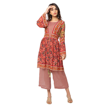 Soup by Sougat Paul Red Floral Jumpsuit Jacket (Set of 2)