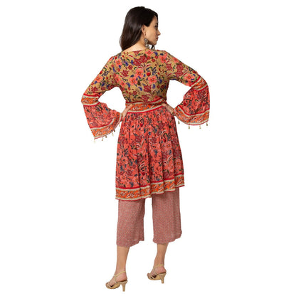 Soup by Sougat Paul Red Floral Jumpsuit Jacket (Set of 2)