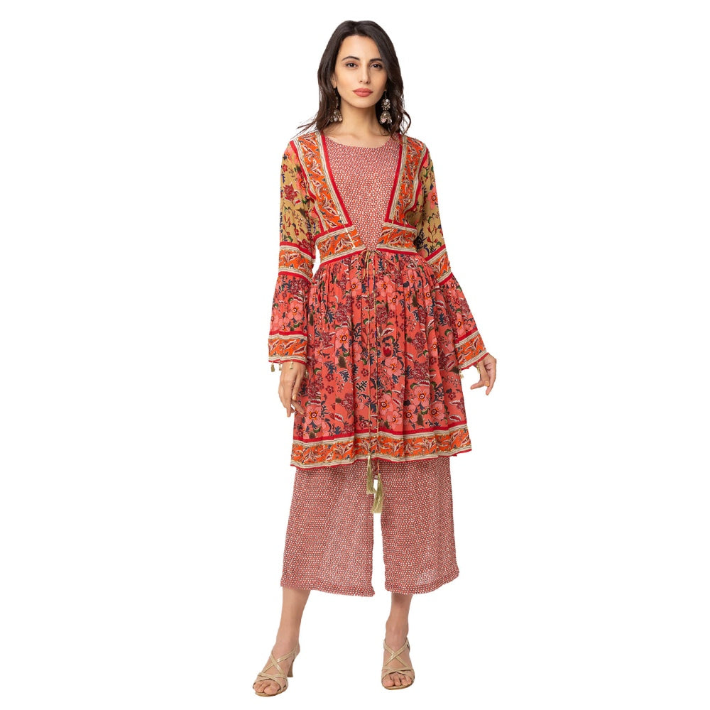 Soup by Sougat Paul Red Floral Jumpsuit Jacket (Set of 2)