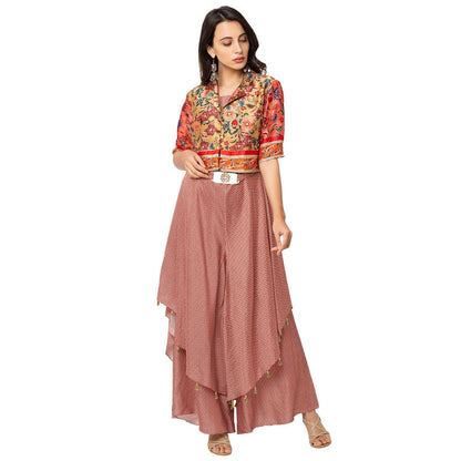 Soup by Sougat Paul Red Floral Jumpsuit And Jacket (Set of 3)