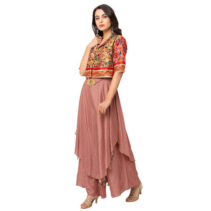 Soup by Sougat Paul Red Floral Jumpsuit And Jacket (Set of 3)