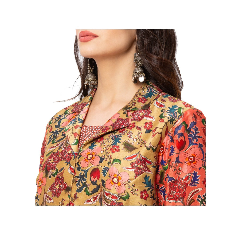 Soup by Sougat Paul Red Floral Jumpsuit And Jacket (Set of 3)