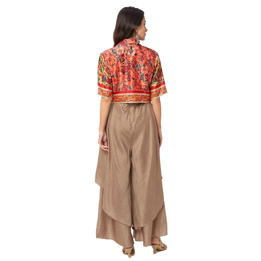 Soup by Sougat Paul Beige Floral Jumpsuit And Jacket (Set of 3)