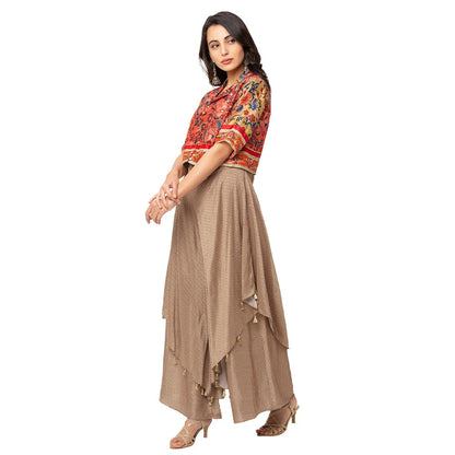 Soup by Sougat Paul Beige Floral Jumpsuit And Jacket (Set of 3)