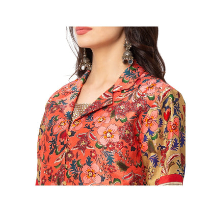 Soup by Sougat Paul Beige Floral Jumpsuit And Jacket (Set of 3)