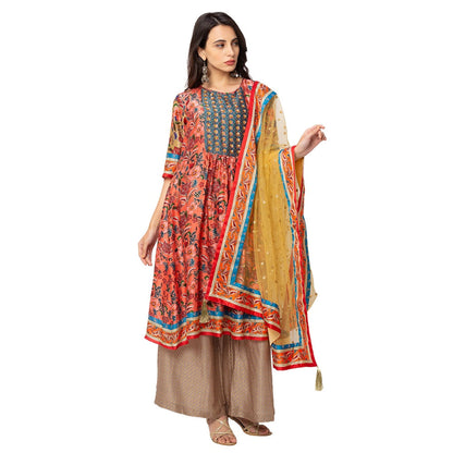 Soup by Sougat Paul Red Embellished Kurta Pant And Dupatta (Set of 3)