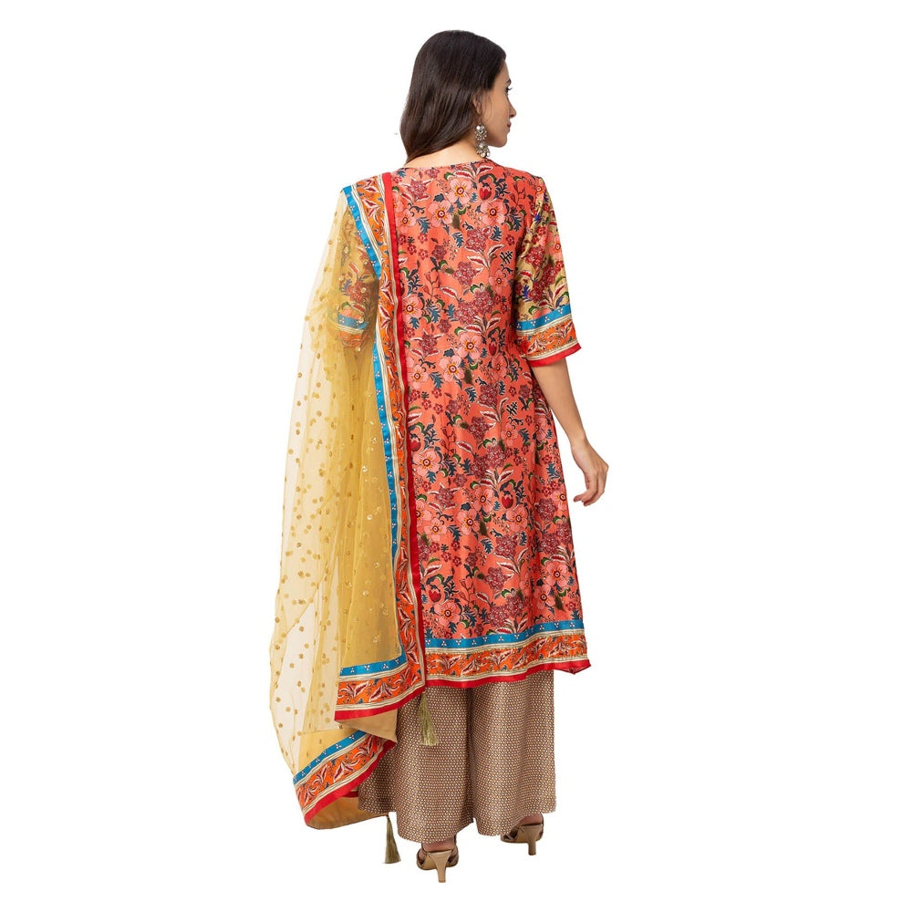 Soup by Sougat Paul Red Embellished Kurta Pant And Dupatta (Set of 3)