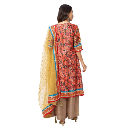 Soup by Sougat Paul Red Embellished Kurta Pant And Dupatta (Set of 3)