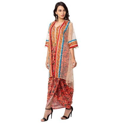 Soup by Sougat Paul Red Floral Dress And Jacket (Set of 2)